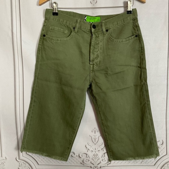 Sandrine Rose Pants - Sandrine Rose FREE PEOPLE Bermuda Shorts Army Green Cotton & Linen Denim Sz 27